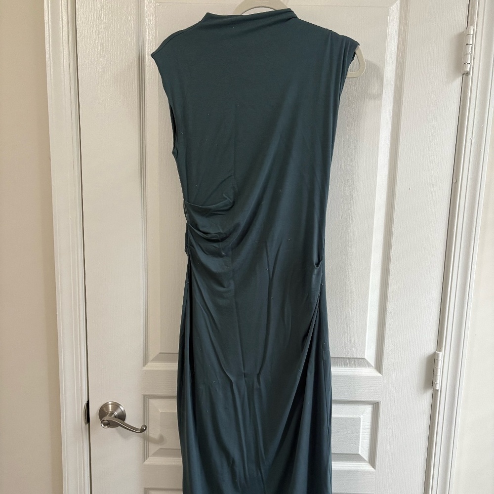 Teal High Neck Fitted Midi Dress